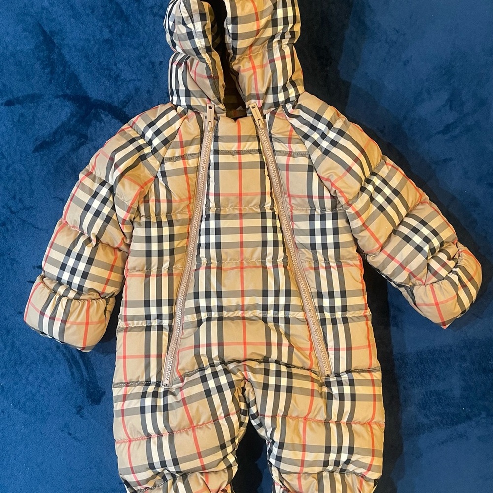 Burberry Baby Beige Signature Check Double Zipper Rollo Snowsuit Size 6M